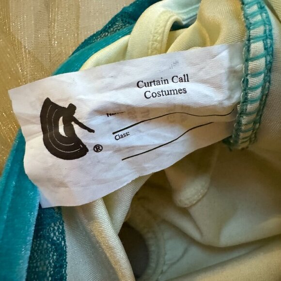 CURTAIN CALL Turquoise Aqua Velvet Lace Gold Tulle Dance Recital Costume CXS - Picture 4 of 6